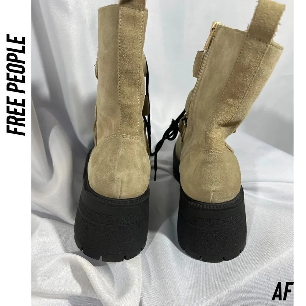 FREE PEOPLE EMMET STRAP ON BOOTS LATTE SUEDE NEW SIZE 40